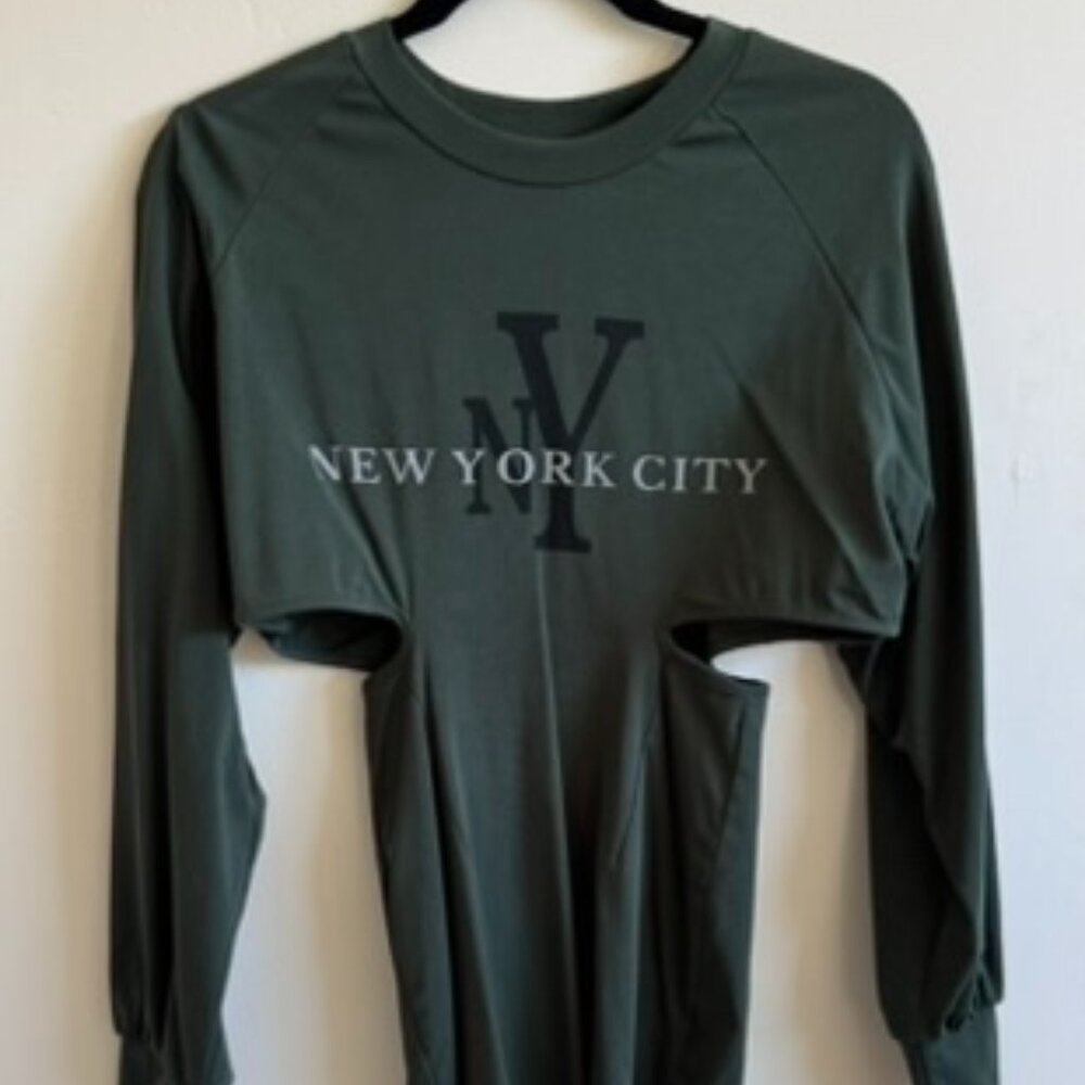 J.ING NYC Graphic Long Sleeve Dress | Olive Green Streetwear XS